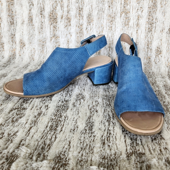 Ecco Danish Design "Shape 35" Block Slingback Sandal Blue Leather Women's Size 8 - Picture 2 of 14